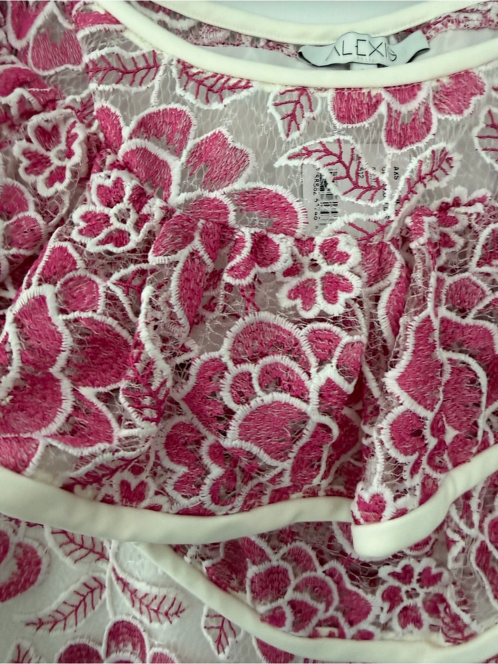 ALEXIS Paula Pink & Ivory Embroidered Off Shoulder Ruffle Dress Mini Size L NWT - Picture 4 of 8